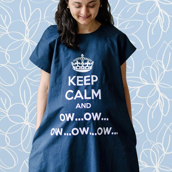 Cotton Hospital Maternity Gown - Keep Calm and Ow (Navy) - Picture 2 of 4